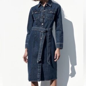 Zara denim belted midi dress